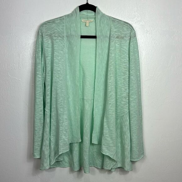 Eileen Fisher Linen Cotton Slub Open Front Cardigan In Pale Aqua Size M - Picture 2 of 10